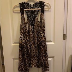 Open Front Leopard Print Tunic Length Vest—Medium